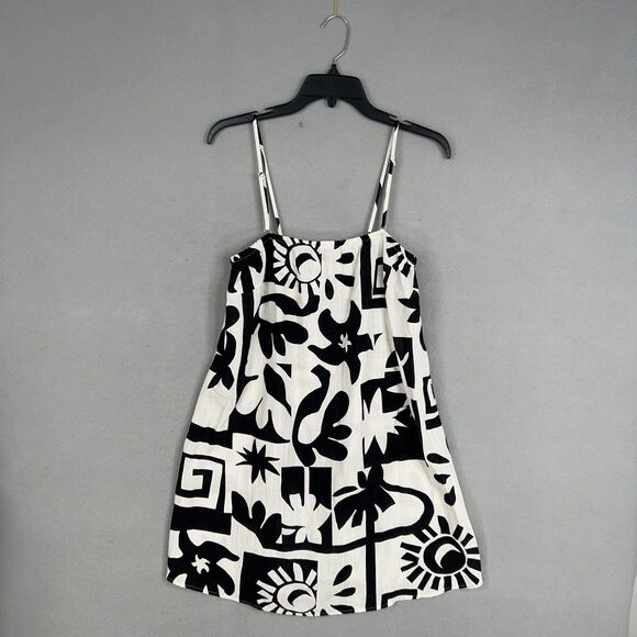 Paper Heart Dress Womens Large Black White Abstract Linen Slip Summer Resort - Picture 1 of 16